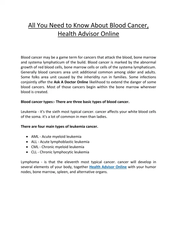all you need to know about blood cancer health