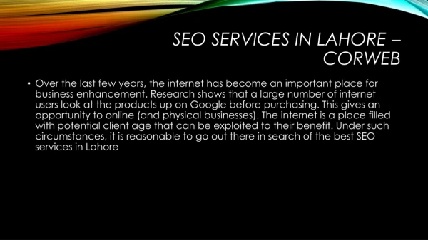 SEO Services in Lahore offered by Corweb