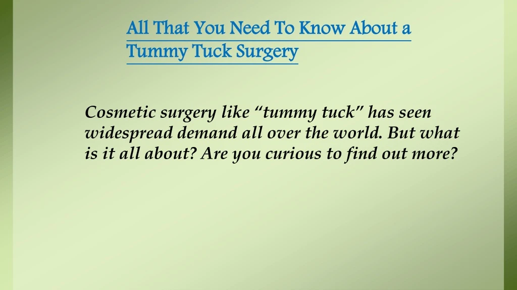 all that you need to know about a tummy tuck
