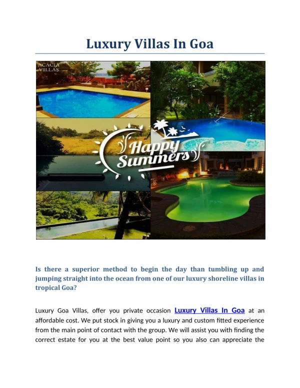 Luxury Villas, Pool Villas On Rent Goa, North Goa | Luxury Villas In Goa, North Goa