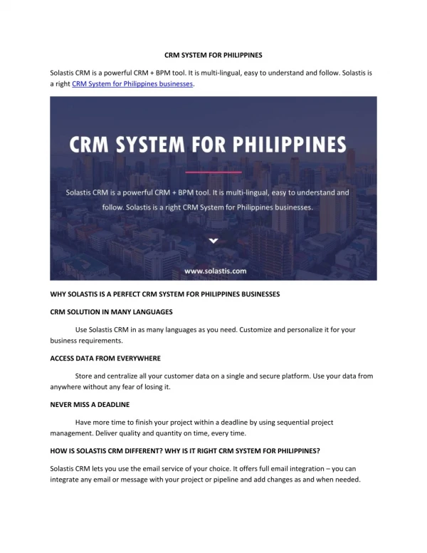 CRM System for Philippines-Solastis