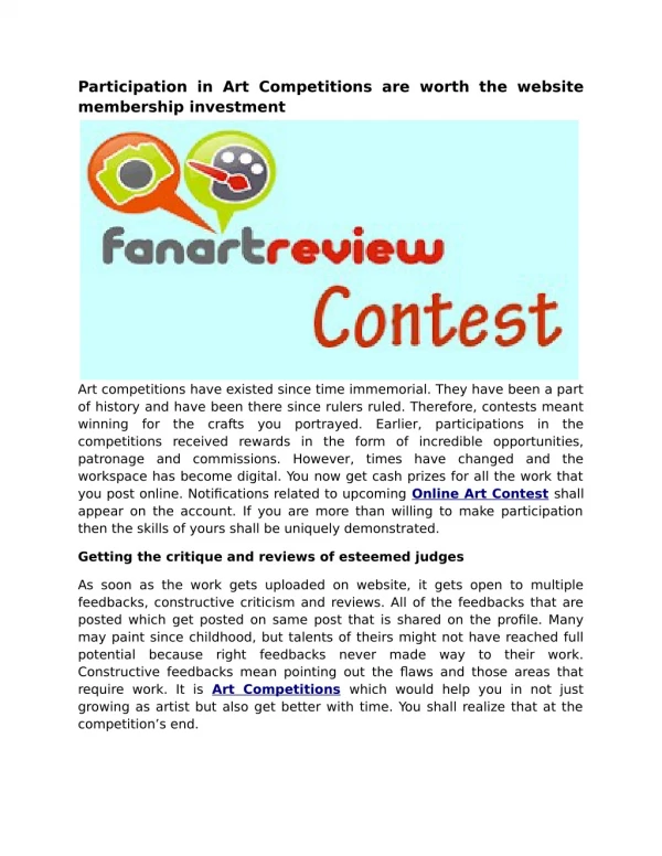 Participation in Art Competitions are worth the website membership investment