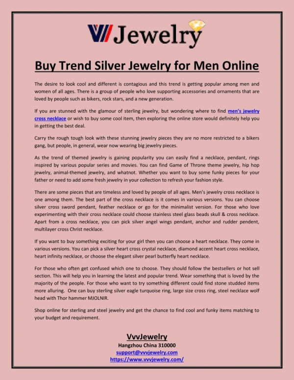 Buy Trend Silver Jewelry for Men Online