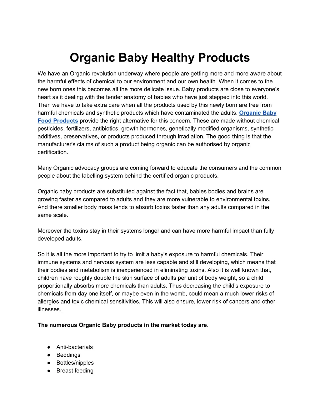 organic baby healthy products
