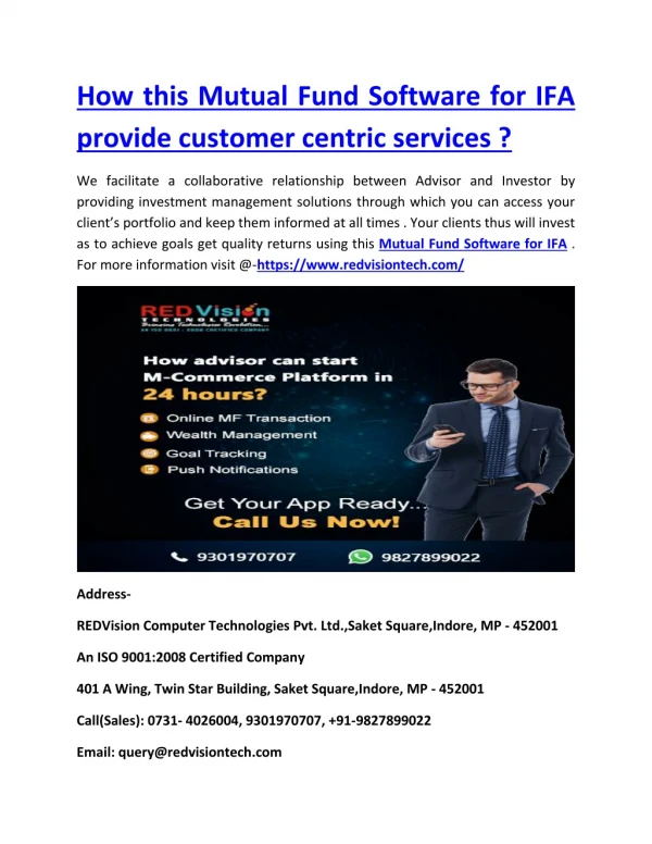 How this Mutual Fund Software for IFA provide customer centric services ?