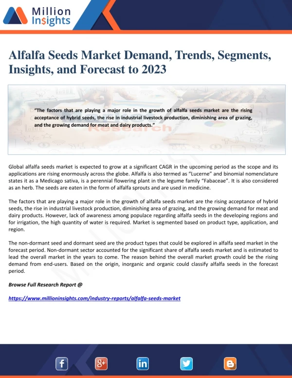 Alfalfa Seeds Market Demand, Trends, Segments, Insights, and Forecast to 2023