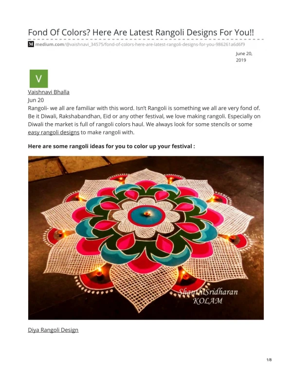 Fond Of Colors? Here Are Latest Rangoli Designs For You!!