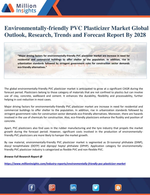 Environmentally-friendly PVC Plasticizer Market Global Outlook, Research, Trends and Forecast Report By 2028