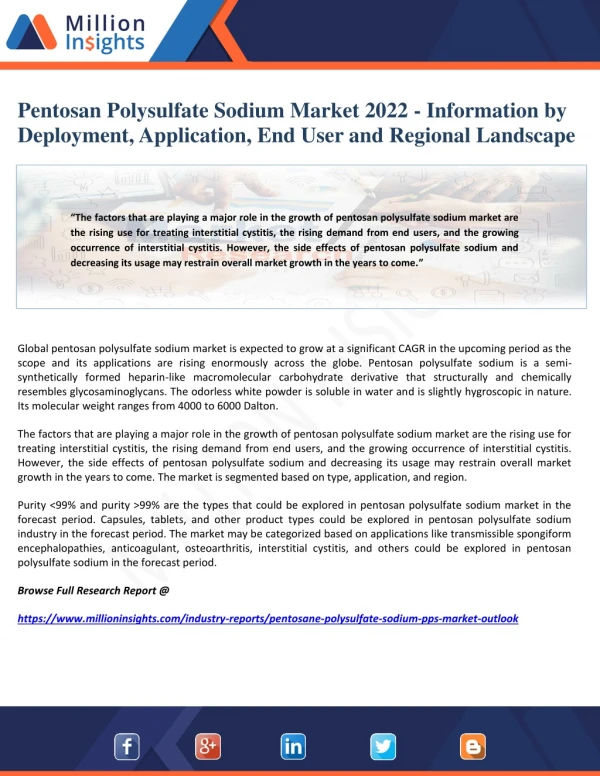 Pentosan Polysulfate Sodium Market 2022 - Information by Deployment, Application, End User and Regional Landscape