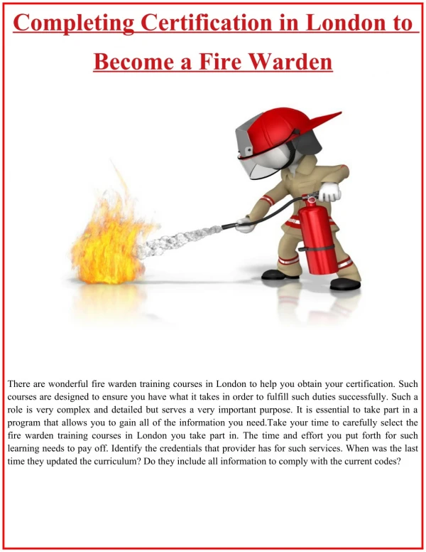 Completing Certification in London to become a Fire Warden