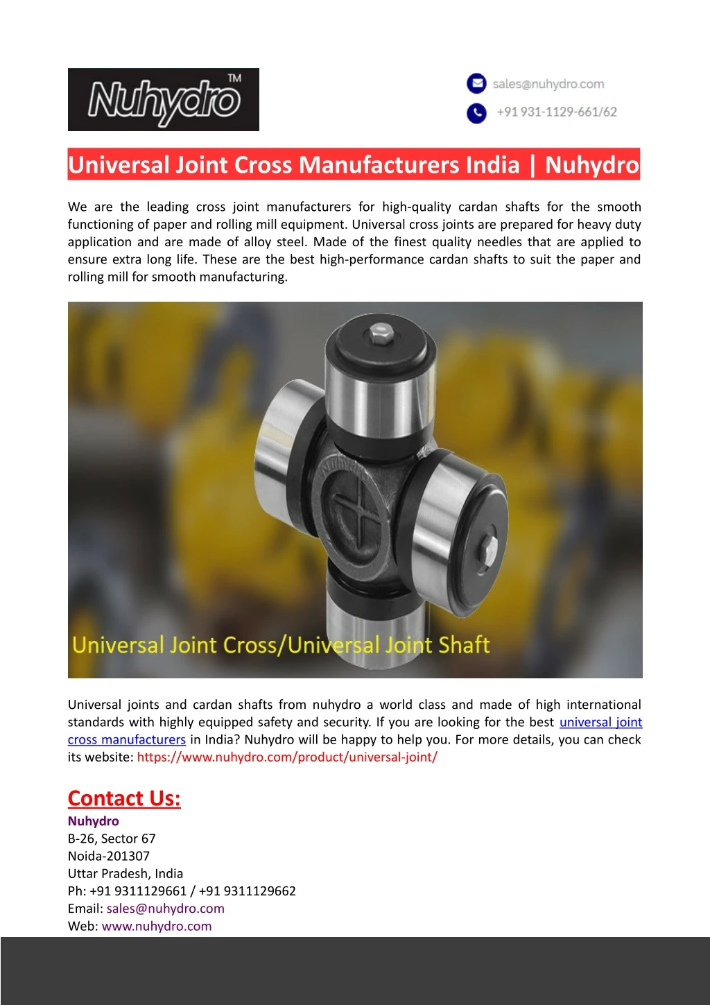 universal joint cross manufacturers india nuhydro