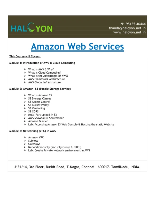AWS training in chennai by Halcyon