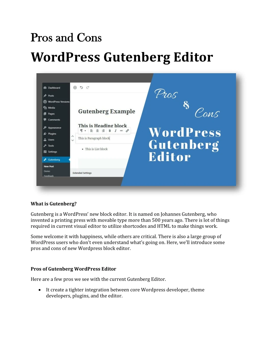 pros and cons pros and cons wordpress gutenberg