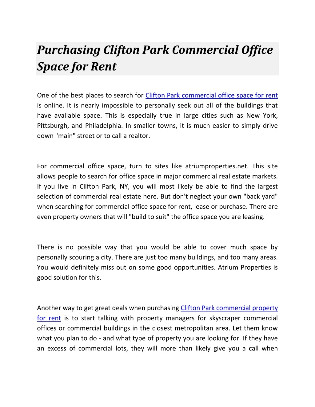 purchasing clifton park commercial office space