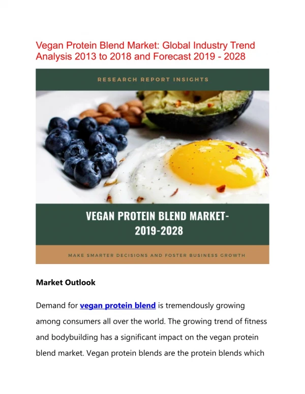 Global Vegan Protein Blend Market research to Register a Robust Growth Rate During the Forecast Period 2019 - 2028