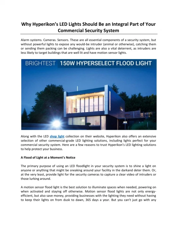 Why Hyperikon’s LED Lights Should Be an Integral Part of Your Commercial Security System
