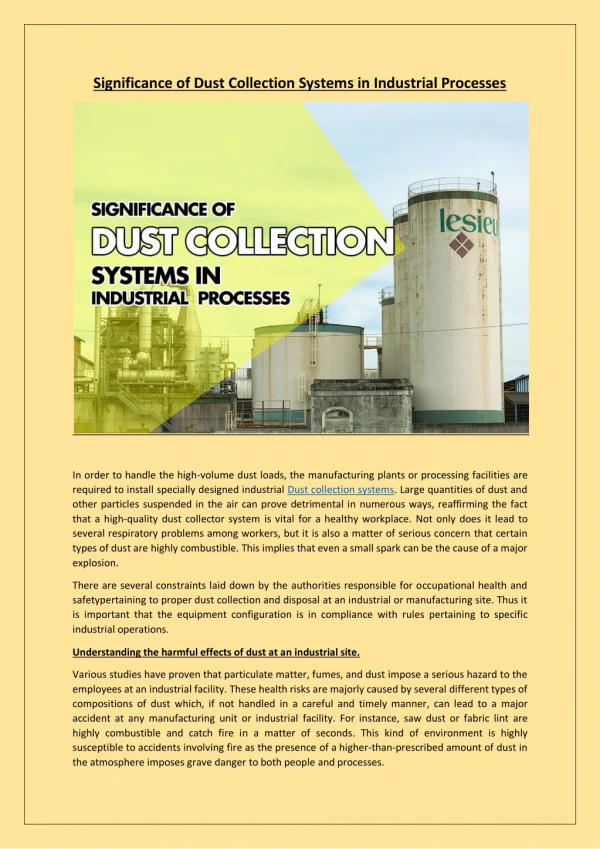 Significance of Dust Collection Systems in Industrial Processes