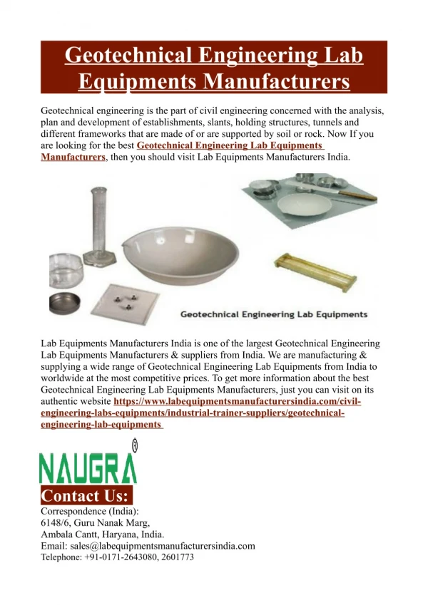 Geotechnical Engineering Lab Equipments Manufacturers