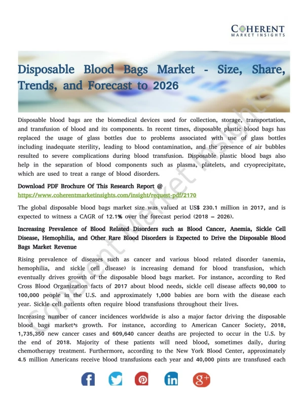 Disposable Blood Bags Market - Size, Trends, and Forecast to 2026