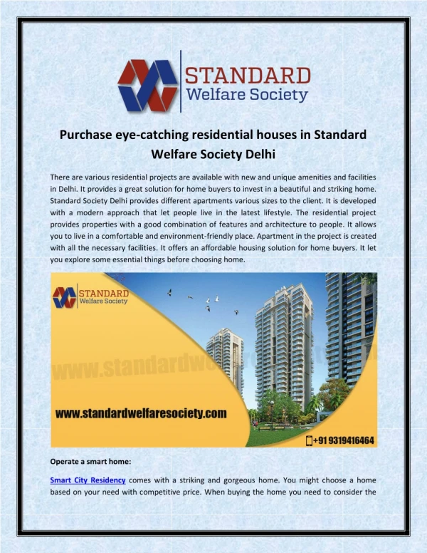 Purchase eye-catching residential houses in Standard Welfare Society Delhi