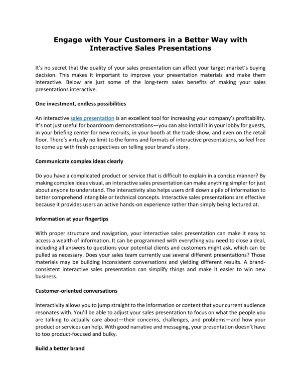 Engage with Your Customers in a Better Way with Interactive Sales Presentations