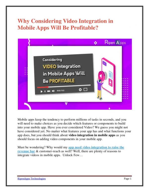 Why Considering Video Integration in Mobile Apps Will Be Profitable?