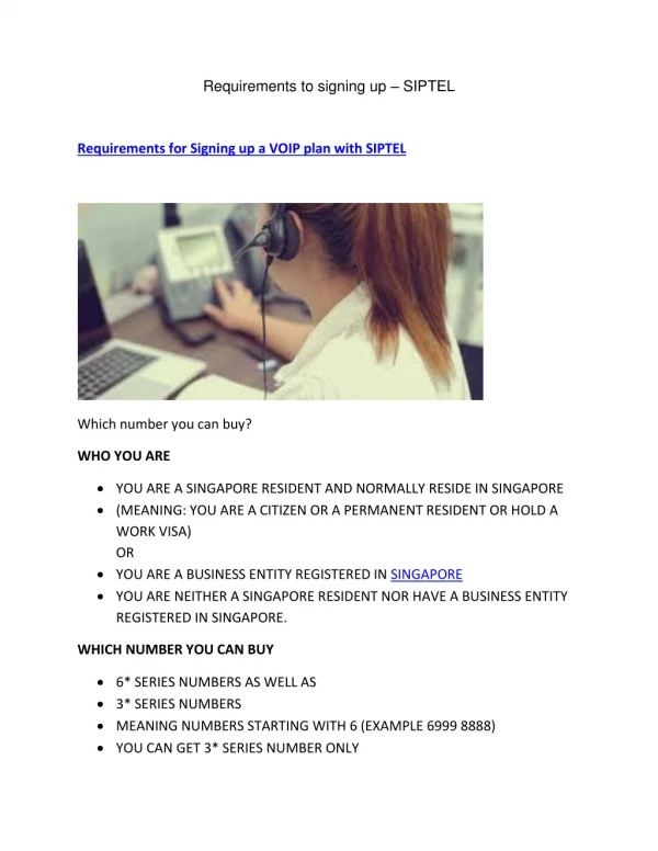 Requirements to signing up - SIPTEL