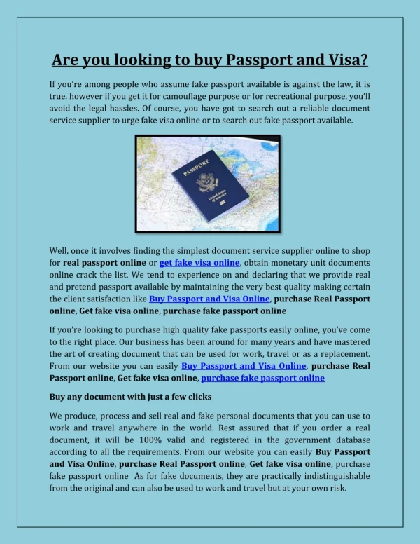Are you looking to buy Passport and Visa?