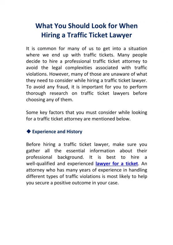 What You Should Look for When Hiring a Traffic Ticket Lawyer