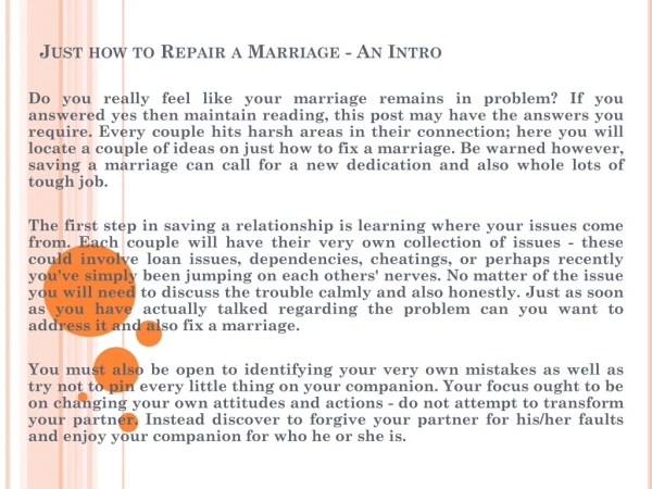 Just how to Repair a Marriage - An