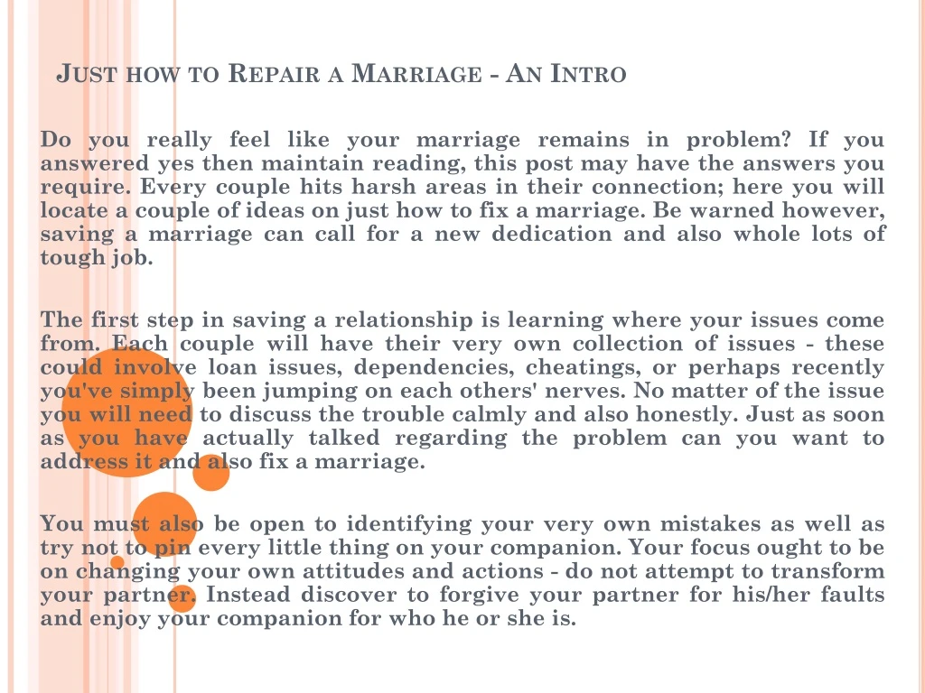 just how to repair a marriage an intro