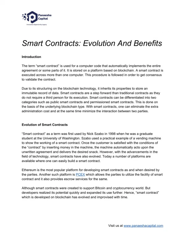 Smart Contracts: Evolution And Benefits