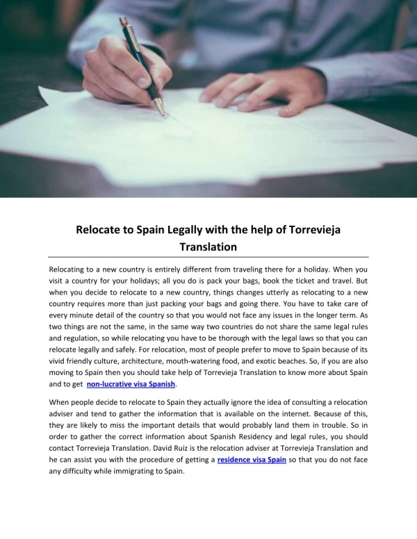 Relocate to Spain Legally with the help of Torrevieja Translation