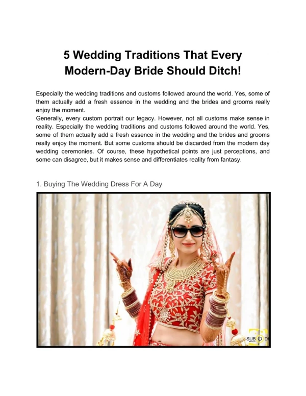 5 Wedding Traditions That Every Modern-Day Bride Should Ditch!