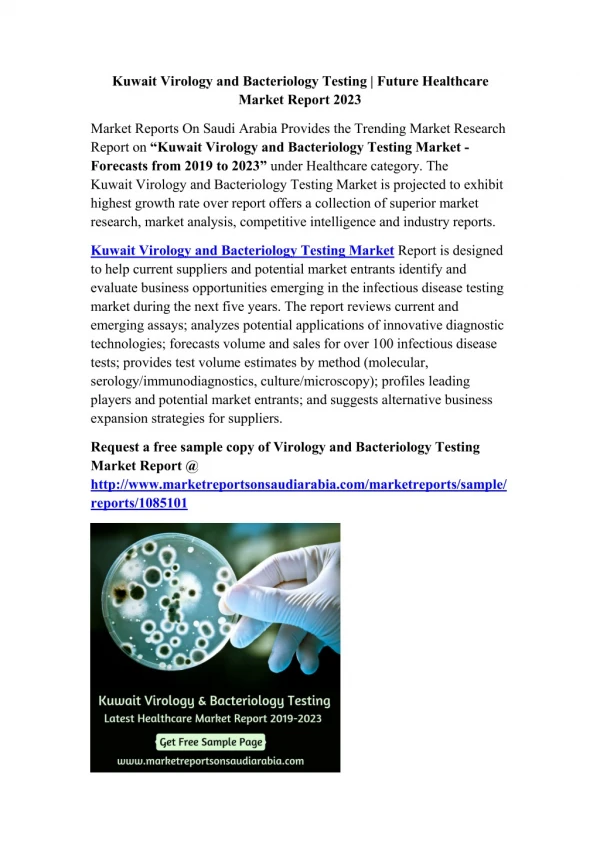 Kuwait Virology and Bacteriology Testing | Future Market Report 2023