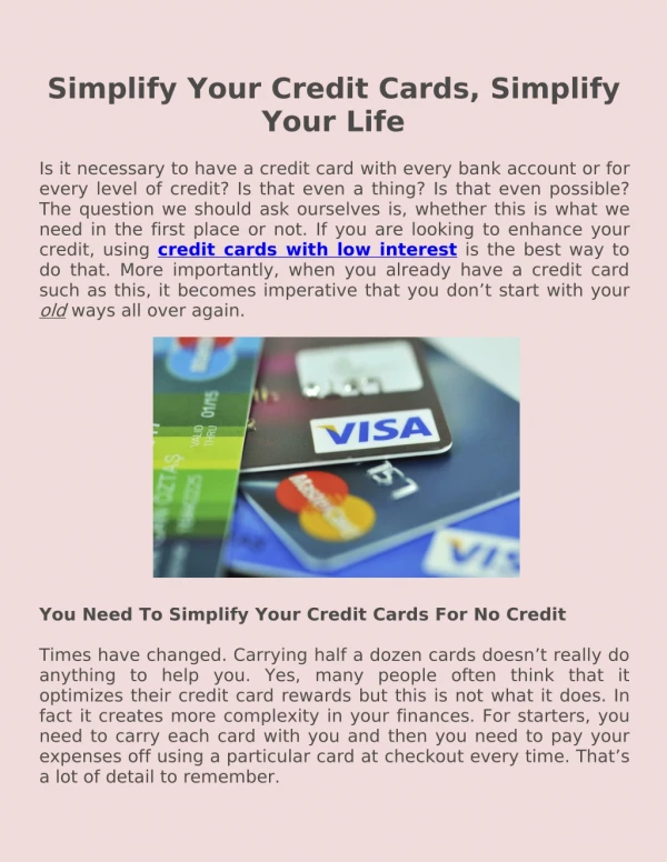 Simplify Your Credit Cards, Simplify Your Life