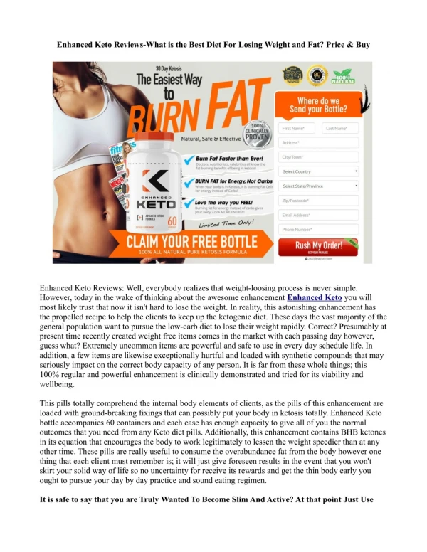 Enhanced Keto : Weight misfortune Pills Reviews, Price and Buy Enhanced ...