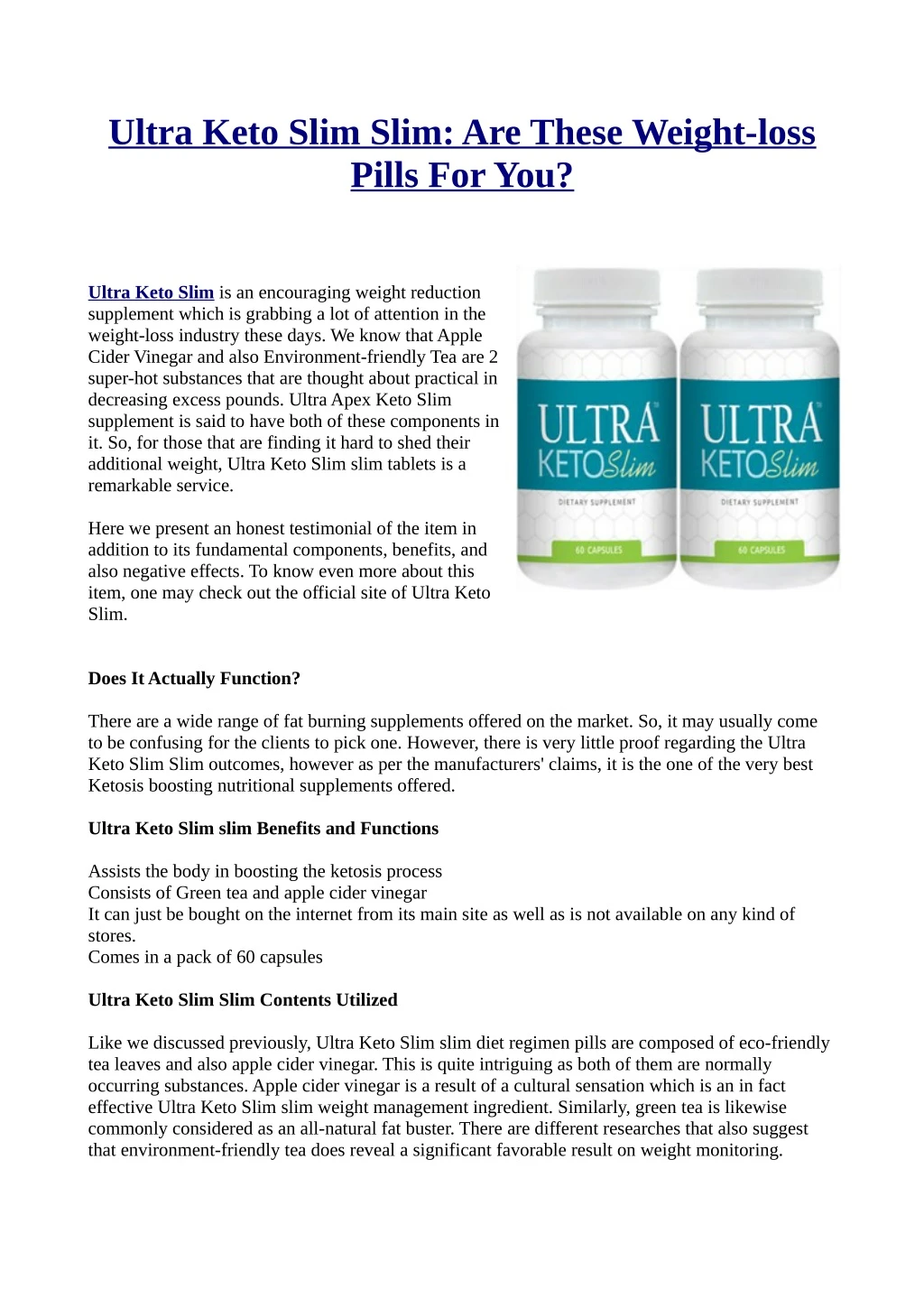 ultra keto slim slim are these weight loss pills