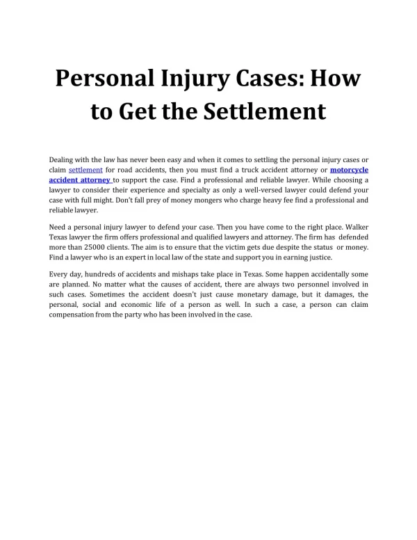 Personal Injury Cases: How to Get the Settlement