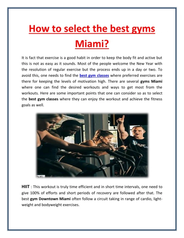 How to select the best gyms Miami?