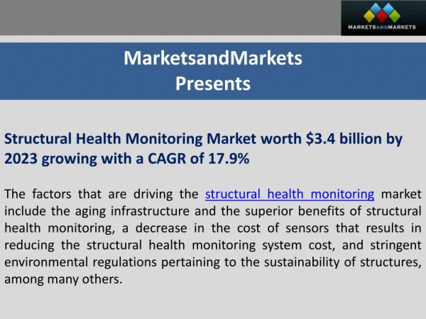 Structural Health Monitoring Market worth $3.4 billion by 2023 growing with a CAGR of 17.9%
