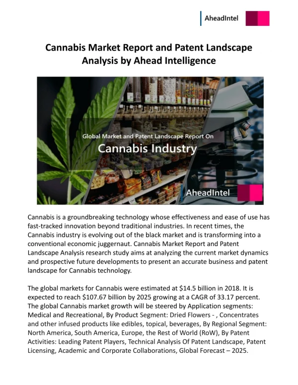 Cannabis Market Report and Patent Landscape Analysis by Ahead Intelligence