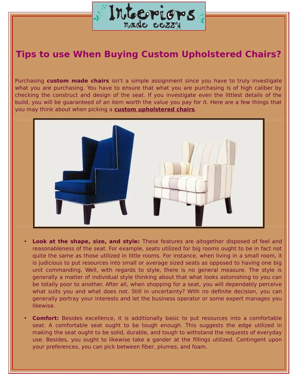 tips to use when buying custom upholstered chairs
