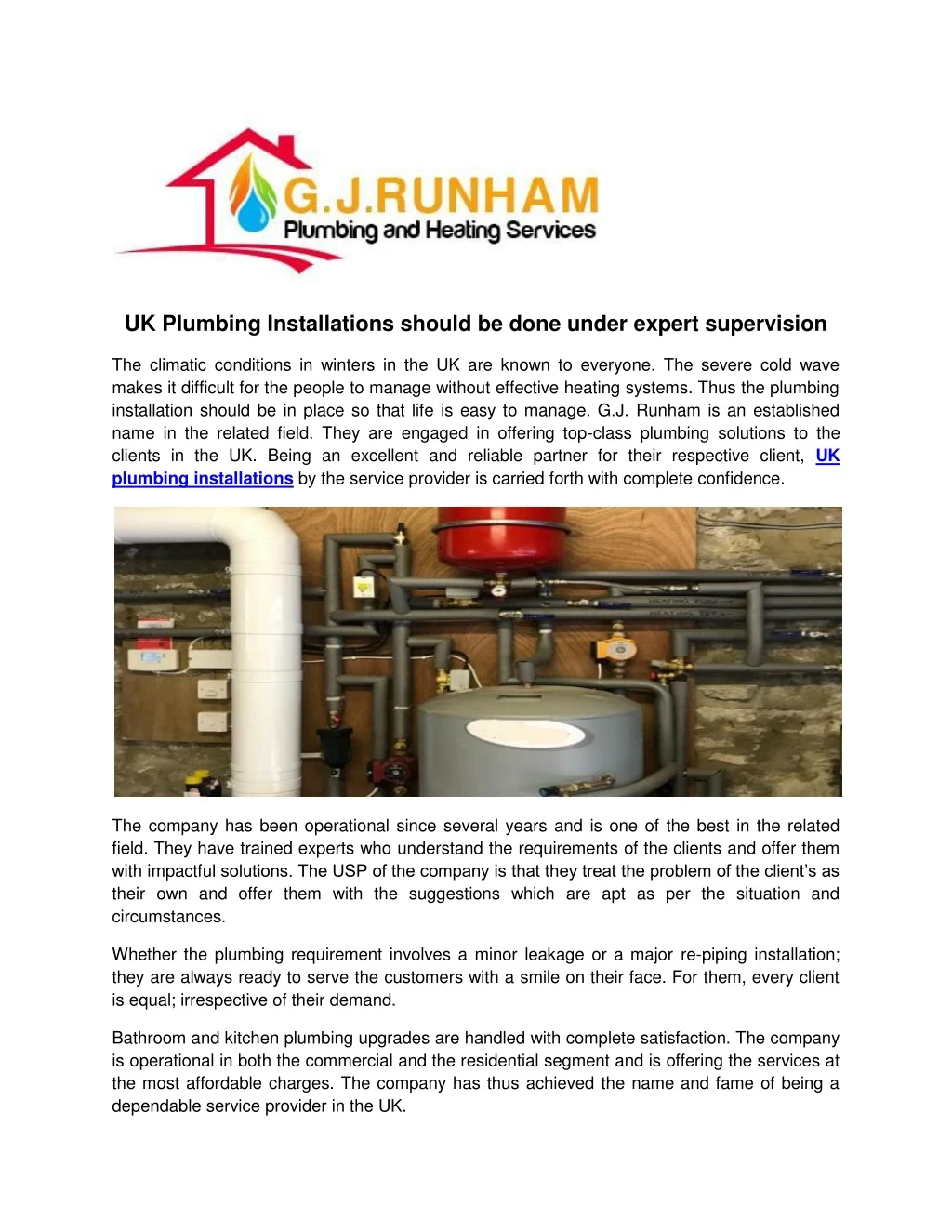 uk plumbing installations should be done under