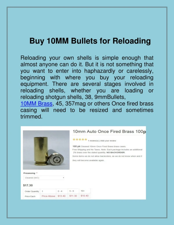 Buy 10MM Brass for Reloading