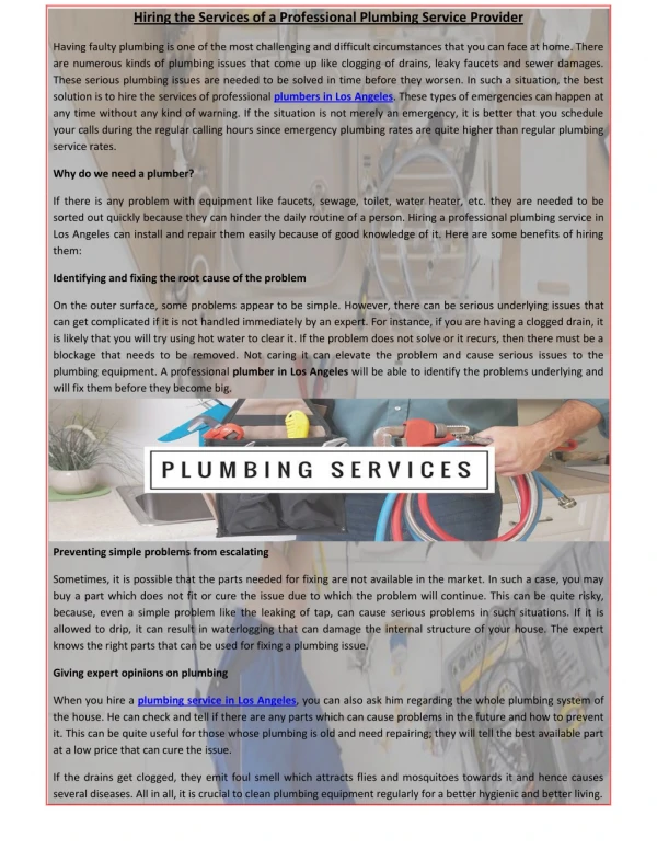 Hiring the Services of a Professional Plumbing Service Provider