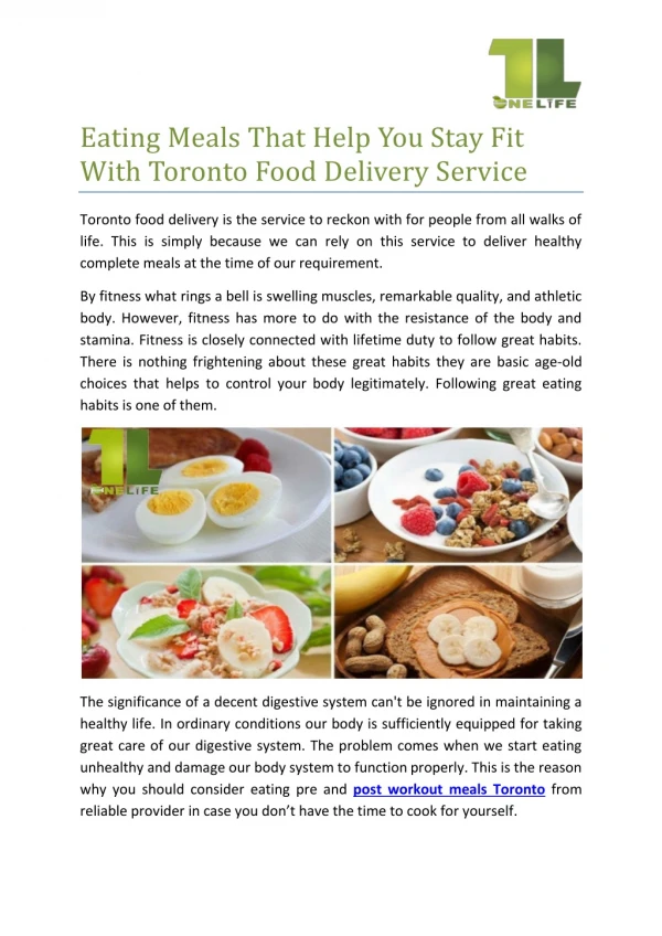 Eating meals that help you stay fit with Toronto food delivery service