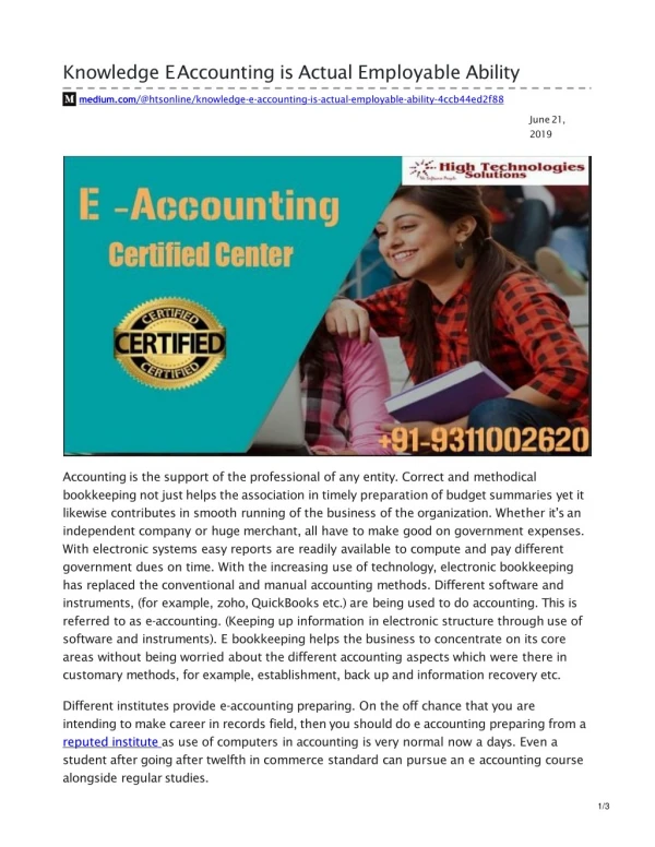Get the best Center for E accounting Course in Delhi,Noida & Gurgaon
