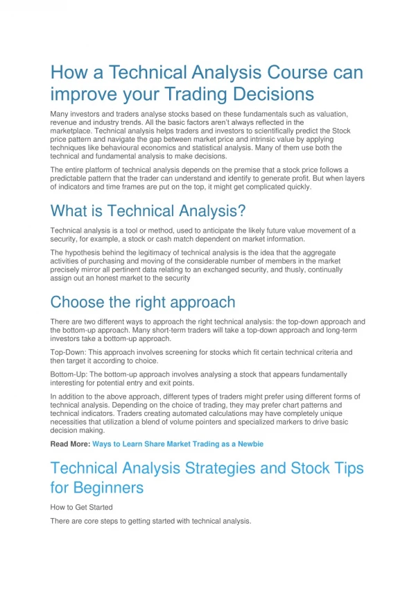 How a Technical Analysis Course can improve your Trading Decisions