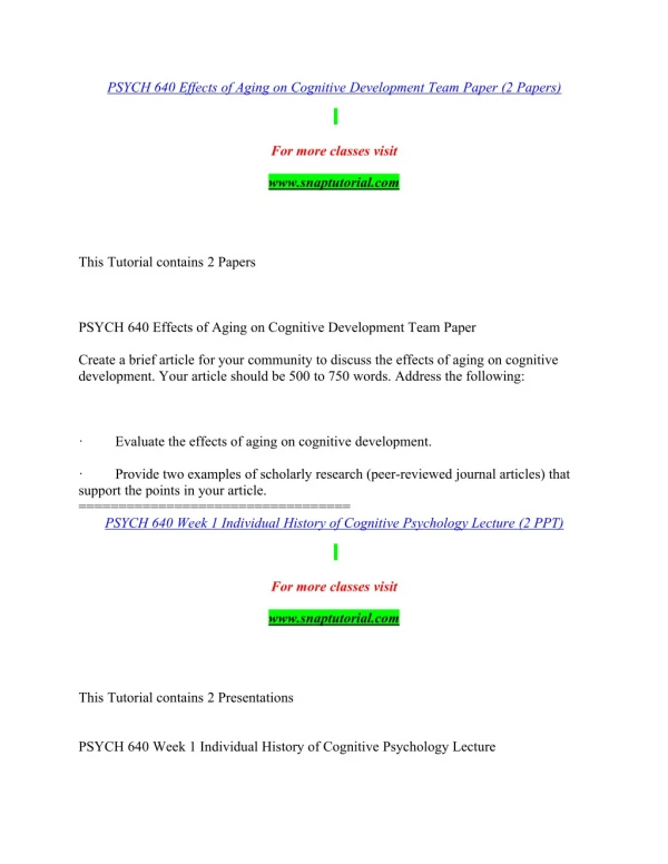 PSYCH 640 Massive Success / snaptutorial.com